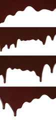 Melted chocolate dripping set on white background