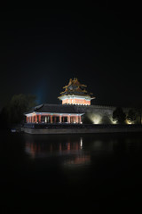 Obraz premium night view of northeast turrets of the Forbidden City on december 22, 2013, beijing, china.