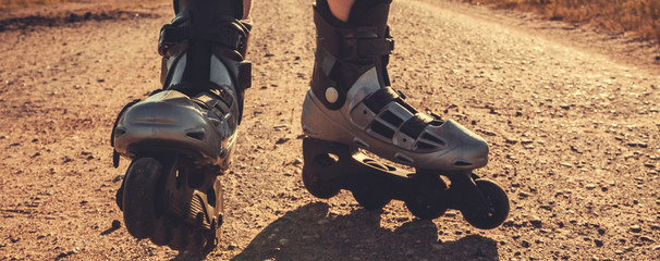 Close up on roller skate shoes - Concepts of youth,sport,lifestyle.Long banner