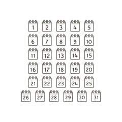 black and white set of simple line art vector outline icons of calendar month days