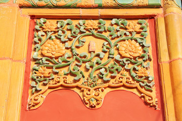 The colorful glazed tile decoration of the Guande Palace of the Jingshan Park, December 22, 2013, Beijing, China.