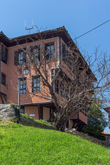 Typical street and houses from the period of Bulgarian revival in old town of  city of Plovdiv, Bulgaria