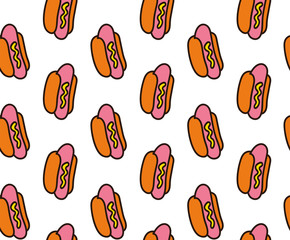 Hot dog seamless pattern. Vector flat 