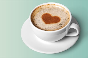 Latte coffee with heart symbol isolated on