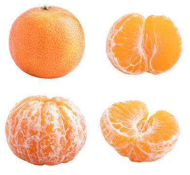 Collection of mandarin isolated with shadow on white background.