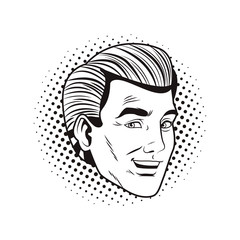 pop art man face black and white