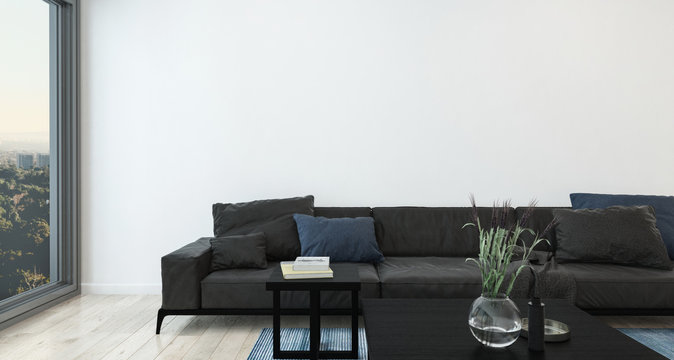 Modern living room interior with large sofa