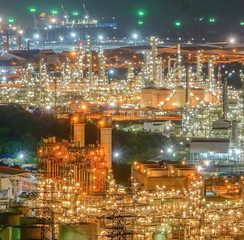Plakat The illumination of the refinery lamp at the beautiful night.Oil refining industry.