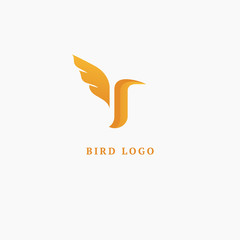 Bird silhouette logo. Vector abstract minimalistic illustration flying fowl. Pigeon icon. Zoo, pet shop, farm, bird feather, wild nature vector flat style logotype modern.