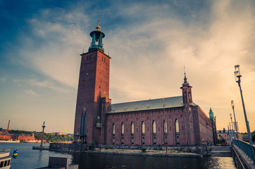 Fototapeta premium Stockholm City Hall Stadshuset tower of Municipal Council, Sweden