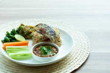 Thai food background. Dishes of thai cuisine.Black stone  table background.top view .