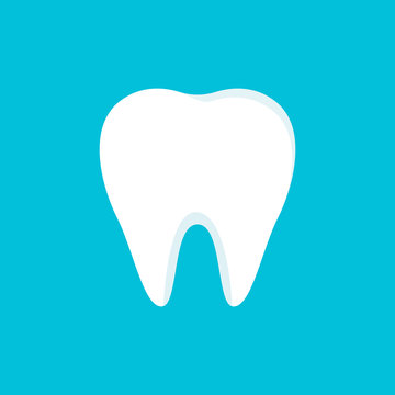 Teeth icon isolated on blue background. Clean tooth concept in flat style. Brushing teeth. Dental clinic design. Teeth symbol for mobile app. Vector illustration