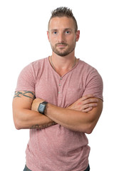 portrait of handsome young man, on white