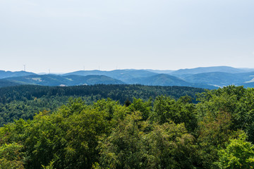 Fototapeta na wymiar Germany, Aerial view above tree tops of black forest nature landscape and mountains