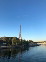 Fototapeta na wymiar Vista della Torre Eiffel nel blu, Parigi, Francia