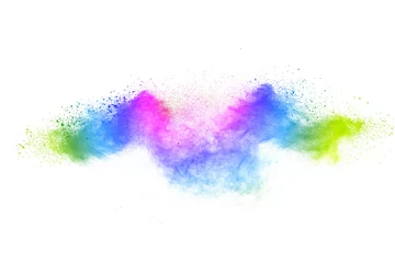 Fotobehang Abstract powder splatted background. Colorful powder explosion on white background. Colored cloud. Colorful dust explode. Paint Holi. © piyaphong