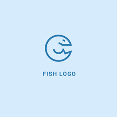 Fish silhouette logo. Vector abstract minimalistic illustration fishing. Tuna, salmon icon. Aquarium, pet shop, marina, fish restaurant, seafood vector flat style logotype modern.