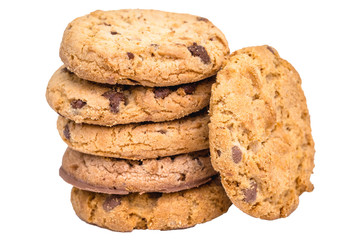  Cookies stacked, several cookies together, with white background and isolated.