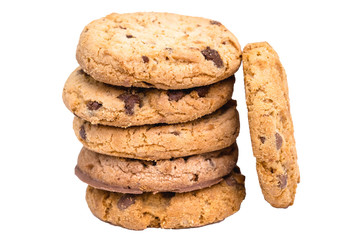  Cookies stacked, several cookies together, with white background and isolated.