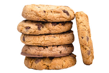  Cookies stacked, several cookies together, with white background and isolated.
