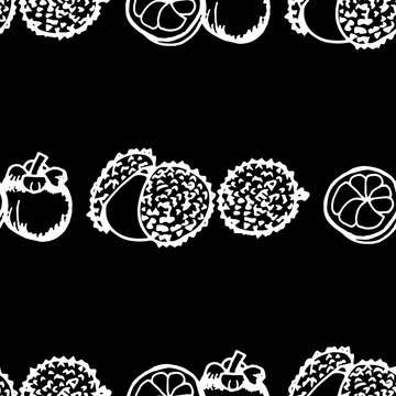 Lychee, mangosteen tropical fruits seamless pattern