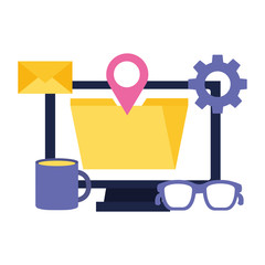 computer folder pointer coffee cup social media