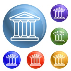 Bank building icons set vector 6 color isolated on white background