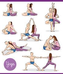 yoga in couple illustration set