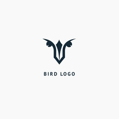 Bird silhouette logo. Vector abstract minimalistic illustration flying fowl. Eagle, falcon icon. Zoo, pet shop, farm, bird feather, wild nature vector flat style logotype modern.
