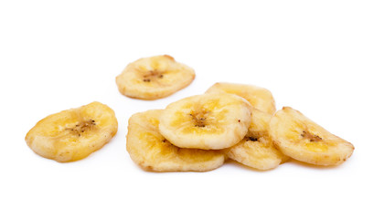 Dried sliced banana isolated on white background
