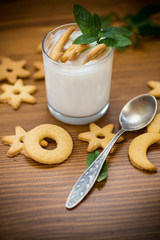 sweet homemade yogurt with cookies in a glass cup