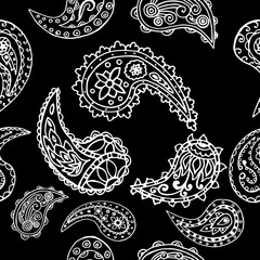 paisley seamless pattern, hand drawn indian cucumber, sketch