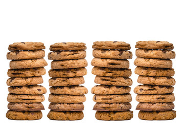  Cookies stacked, several cookies together, with white background and isolated.