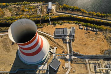 Plant with cooling towers, air view
