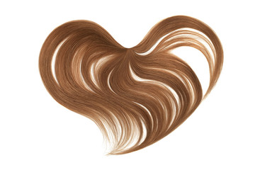 Brown hair in shape of heart, isolated on white background