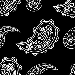 paisley seamless pattern, hand drawn indian cucumber, sketch