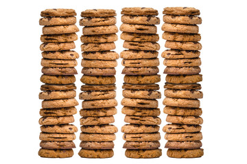  Cookies stacked, several cookies together, with white background and isolated.