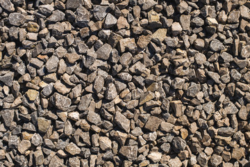 Coarse (Psephytic) Sedimentary Rock (Gravel). Pile Of Stones. Road Surface. Industrial materials. Texture, Background Series.