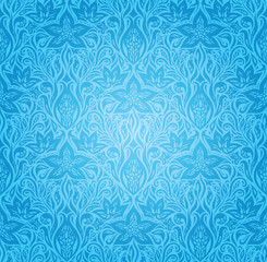Fototapeta premium Blue vector decorative flowers background trendy floral ornamental fashion wallpaper mandala design