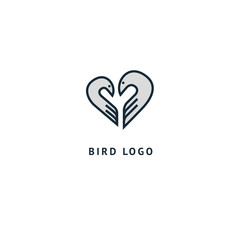 Bird silhouette logo. Vector abstract minimalistic illustration flying fowl. Pigeon icon. Zoo, pet shop, farm, bird feather, wild nature vector flat style logotype modern.