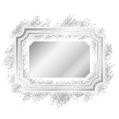 Silver frame. Beautiful glitter design. Vintage style decorative border, isolated white background. Deco elegant luxury framework for decoration, photo, Christmas banner. Vector illustration