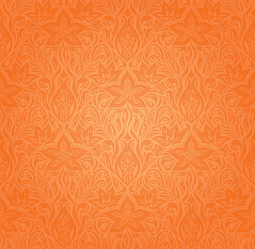 Flowers Orange Retro Style Colorful Floral Mandala Wallpaper Background Trendy Fashion Design