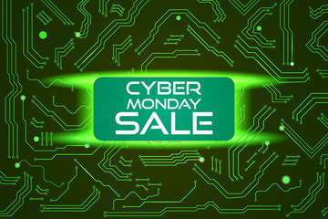 Sale technology banner for cyber monday event. Vector art for your sale promotion.