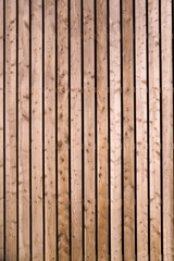 The Siberian larch facade made of wooden planks very clean wood on wall  - obrazy, fototapety, plakaty
