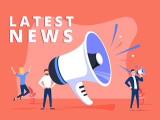 Latest news vector illustration concept, people shout on megaphone with Latest News word, can use for landing page