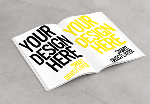 Open Magazine on Concrete Surface Mockup