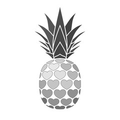 Obraz premium Pineapple with hearts. Tropical silver exotic fruit isolated white background. Symbol of organic food, summer, vitamin, healthy. Nature logo. Design element icon. Vector illustration
