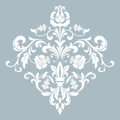 Damask graphic ornament. Floral design element. Blue vector pattern