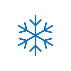 Snowflake sign. Blue Snowflake icon isolated on white background. Snow flake silhouette. Symbol of snow, holiday, cold weather, frost. Winter design element. Vector illustration