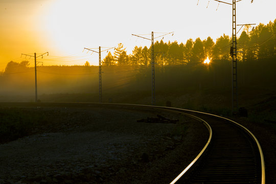 A BAM railroad near Tynda in Blagoveshensk region in far east of Russia